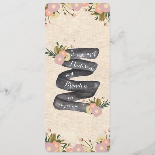 Chique rustieke Waterverf Floral bruiloft programm Programmakaart (Achterkant)