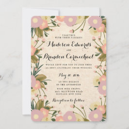 Chique rustieke Waterverf Floral Canvas Bruiloft Kaart