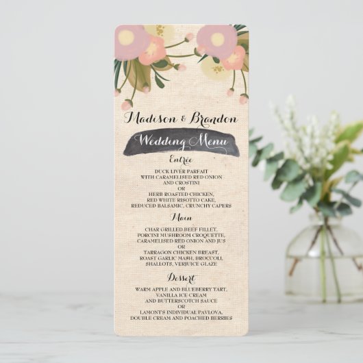 Chique rustieke Waterverf Floral Canvas Bruiloft M Menu (Staand voorkant)