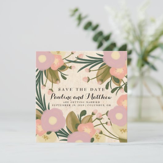 Chique rustieke Waterverf Floral Canvas Save the D Save The Date (Staand voorkant)