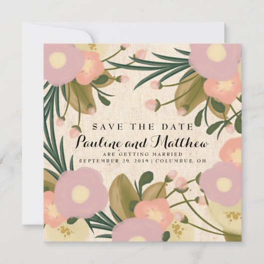 Chique rustieke Waterverf Floral Canvas Save the D Save The Date (Voorkant)