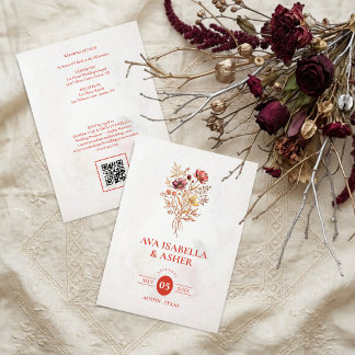 Chique Rustieke Wilde Bloemen Boeket Bruiloft QR T Kaart