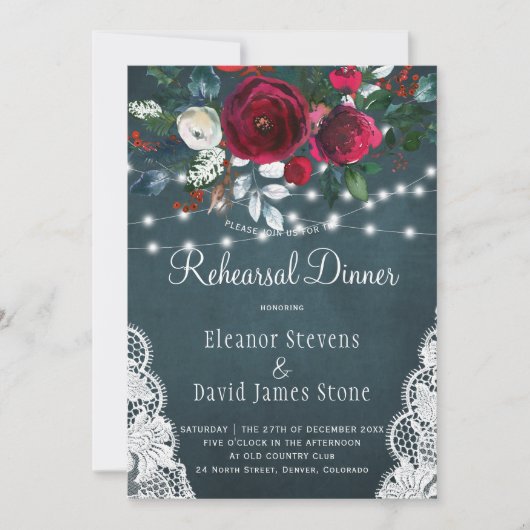 Chique rustieke winter bloemenbruiloft repetitie d kaart (Voorkant)