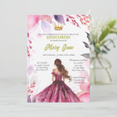 Chique Sage Baby Roze Bloemen Goud Quinceañera Kaart (Staand voorkant)