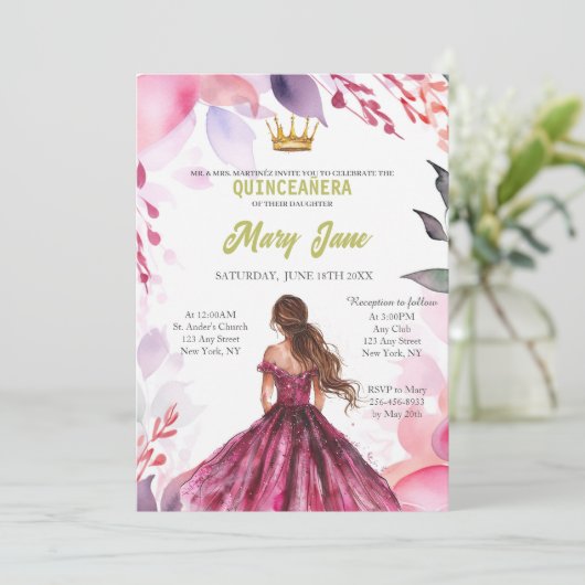 Chique Sage Baby Roze Bloemen Goud Quinceañera Kaart (Staand voorkant)