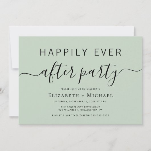 Chique Sage Bruiloft Na Feest Kaart (Voorkant)