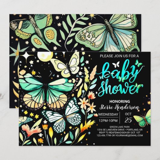 Chique Sage Flutter Baby shower Kaart (Voorkant / Achterkant)