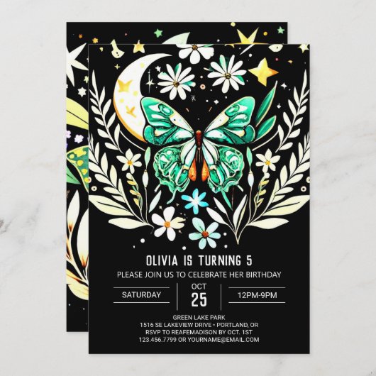 Chique Sage Green vlinder verjaardag Kaart (Voorkant / Achterkant)