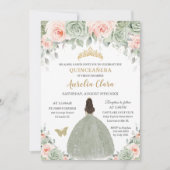 Chique Sage Groen Blush Bloemen Goud Quinceañera X Kaart (Voorkant)
