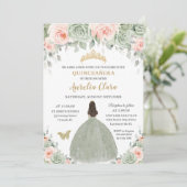 Chique Sage Groen Blush Bloemen Goud Quinceañera X Kaart (Staand voorkant)