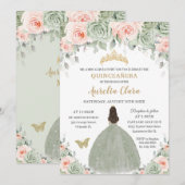 Chique Sage Groen Blush Bloemen Goud Quinceañera X Kaart (Voorkant / Achterkant)