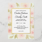 Chique Sage Groen en Roze Rose Waterverf Bruiloft Folie Uitnodiging (Voorkant)