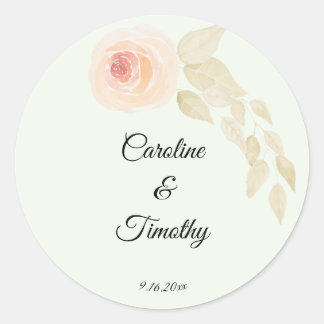 Chique Sage Groen en Roze Rose Waterverf Bruiloft Ronde Sticker