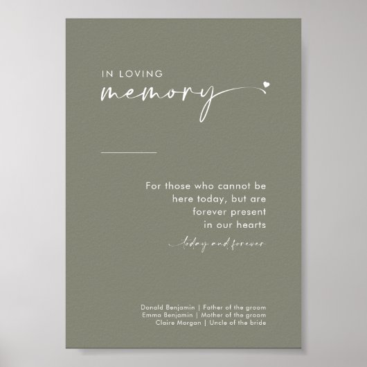 Chique Sage Groen In Liefdevolle Geheugen Trouwbor Poster (Voorkant)