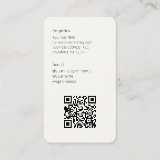 Chique Sage Groen & Ivoor Foto Sociale QR Code Visitekaartje (Achterkant)