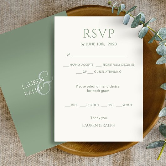 Chique Sage Groen Monogram Bruiloft RSVP