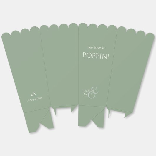 Chique Sage Groen Paar Monogram Popcorn Bedankdoosjes (Ongevouwen)