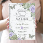 Chique Sage Groen Paarse Bloemen Vlinders Zoet 16 Kaart<br><div class="desc">Deze chique Sweet 16 Verjaardagsuitnodiging is voorzien van een zilveren glitter geometrisch lijst versierd met delicate waterverf salie groen, paarse lavendelbloem, zacht salie groen en salie en zilveren vlinders. Personaliseer het eenvoudig en snel met uw gegevens, druk op de knop aanpassen om de stijl en plaatsing van de tekst verder...</div>