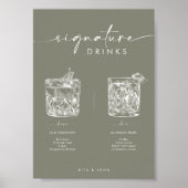 Chique Sage Groene Bar Handtekening Drinken Trouwb Poster (Voorkant)