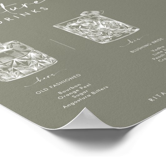 Chique Sage Groene Bar Handtekening Drinken Trouwb Poster (Hoek)