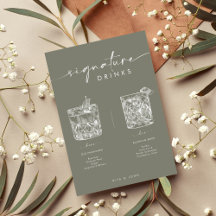 Chique Sage Groene Bar Handtekening Drinken Trouwb