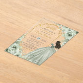 Chique Sage Groene Bloemen Rozen Prinses Quinceañe Acryl Uitnodigingen (Laagn)
