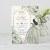 Chique Sage Groene Bloemen Rozen Prinses Quinceañe Kaart (Staand voorkant)
