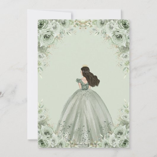 Chique Sage Groene Bloemen Rozen Prinses Quinceañe Kaart (Achterkant)