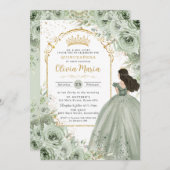 Chique Sage Groene Bloemen Rozen Prinses Quinceañe Kaart (Voorkant / Achterkant)