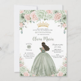 Chique Sage Groene Blush Bloemen Prinses Quinceañe Kaart
