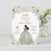 Chique Sage Groene Blush Bloemen Prinses Quinceañe Kaart (Staand voorkant)