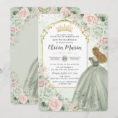 Chique Sage Groene Blush Bloemen Prinses Quinceañe Kaart (Voorkant / Achterkant)
