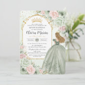 Chique Sage Groene Blush Bloemen Prinses Quinceañe Kaart (Staand voorkant)