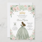 Chique Sage Groene Blush Bloemen Prinses Quinceañe Kaart (Voorkant)
