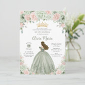 Chique Sage Groene Blush Bloemen Prinses Quinceañe Kaart (Staand voorkant)