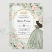 Chique Sage Groene Blush Bloemen Prinses Quinceañe Kaart (Voorkant / Achterkant)