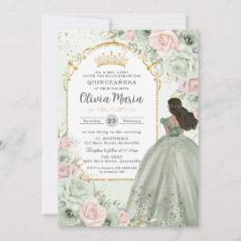Chique Sage Groene Blush Bloemen Prinses Quinceañe Kaart