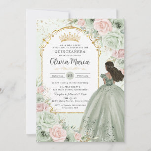 Chique Sage Groene Blush Bloemen Prinses Quinceañe Kaart