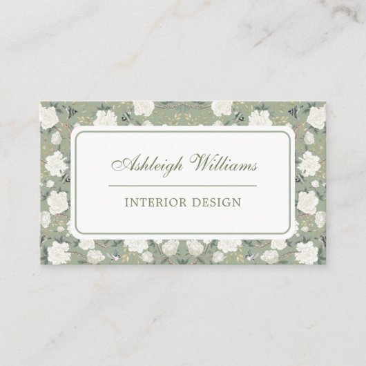 Chique Sage Groene Chinoiserie Bloem Interieur Des Visitekaartje (Voorkant)