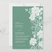 Chique Sage Groene Chinoiserie Bloemtuin Bruiloft Kaart (Voorkant)