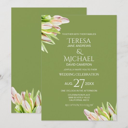 Chique Sage Groene Tulp Floral Modern Kaart (Voorkant / Achterkant)