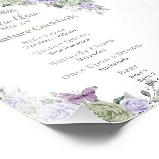 Chique Sage Paarse Bloemen Quinceanera Bar Drink M Foto Afdruk (Hoek)