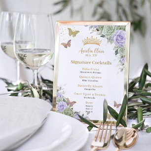 Chique Sage Paarse Bloemen Quinceanera Bar Drink M Foto Afdruk