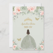 Chique Sagegroene Blush Bloemige Gouden Quinceañer Kaart (Achterkant)