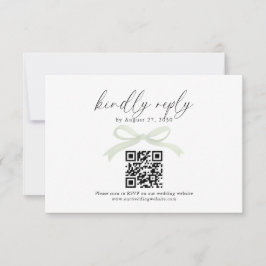 Chique Sagegroene Strik Lint QR Code Huwelijksreac RSVP Kaartje