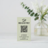 Chique saliegroene babyshower-registratie QR-code Informatiekaartje (Staand voorkant)