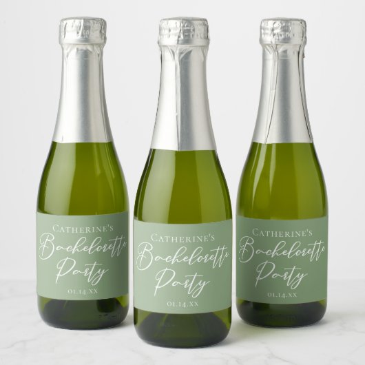 Chique Saliegroene Bachelorette-feest Aangepaste M Sparkling Wijnetiket (Flessen)