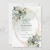 Chique Saliegroene Botanische Bewaar De Datum Kaar Save The Date (Voorkant)