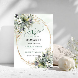 Chique Saliegroene Botanische Bewaar De Datum Kaar Save The Date