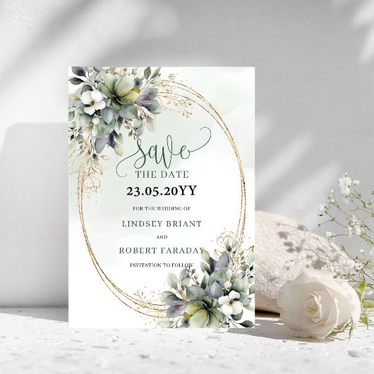 Chique Saliegroene Botanische Bewaar De Datum Kaar Save The Date
